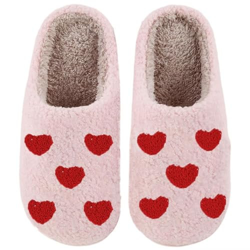 MsYmlya Pink Heart Slippers,Valentine's Day Slippers for Women Men Cute Winter Warm Cozy Couple Love Shoes pink 4041 | Amazon (US)