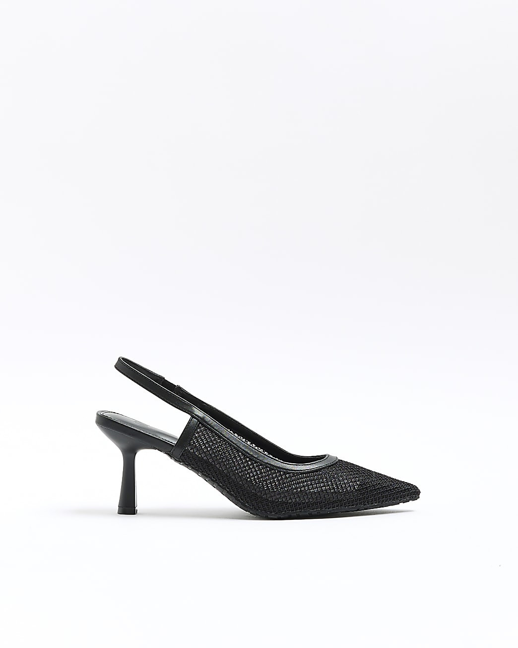 Black mesh sling back court heels | River Island (UK & IE)