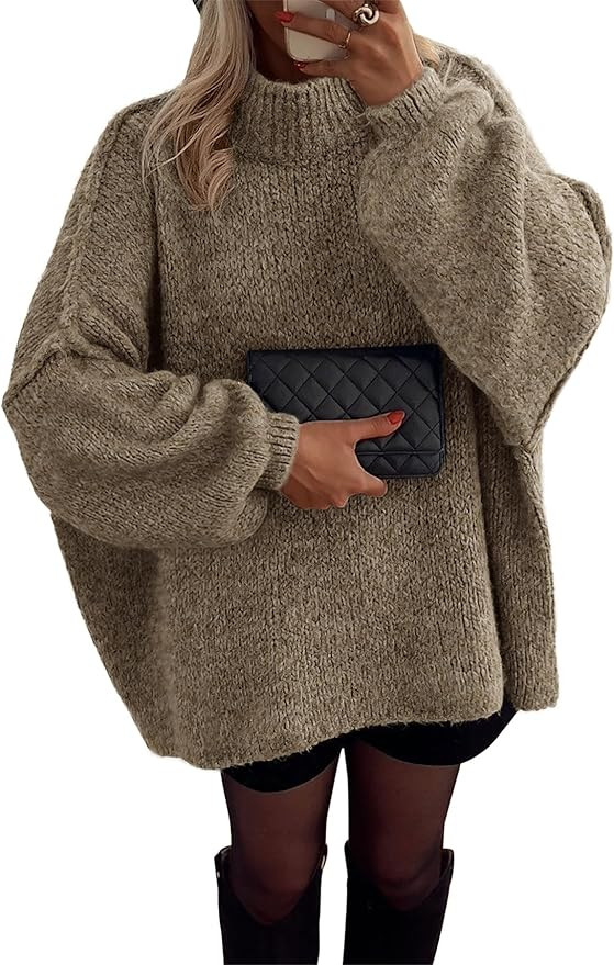 ATHMILE Womens Fall Fashion Oversized Sweaters Chunky Knit Mock Neck Long Sleeve Casual Trendy Pu... | Amazon (US)