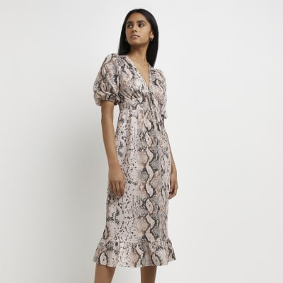 Pink snake print midi dress | River Island (UK & IE)