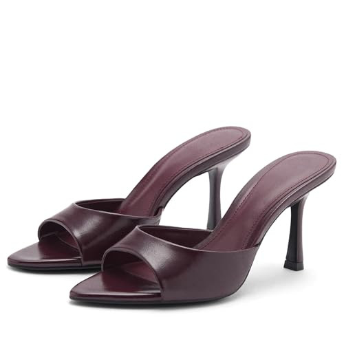 High Heel Mules for Women Slip On Open Pointed Toe Classy Patent Leather Stiletto Pumps Formal Sl... | Amazon (US)