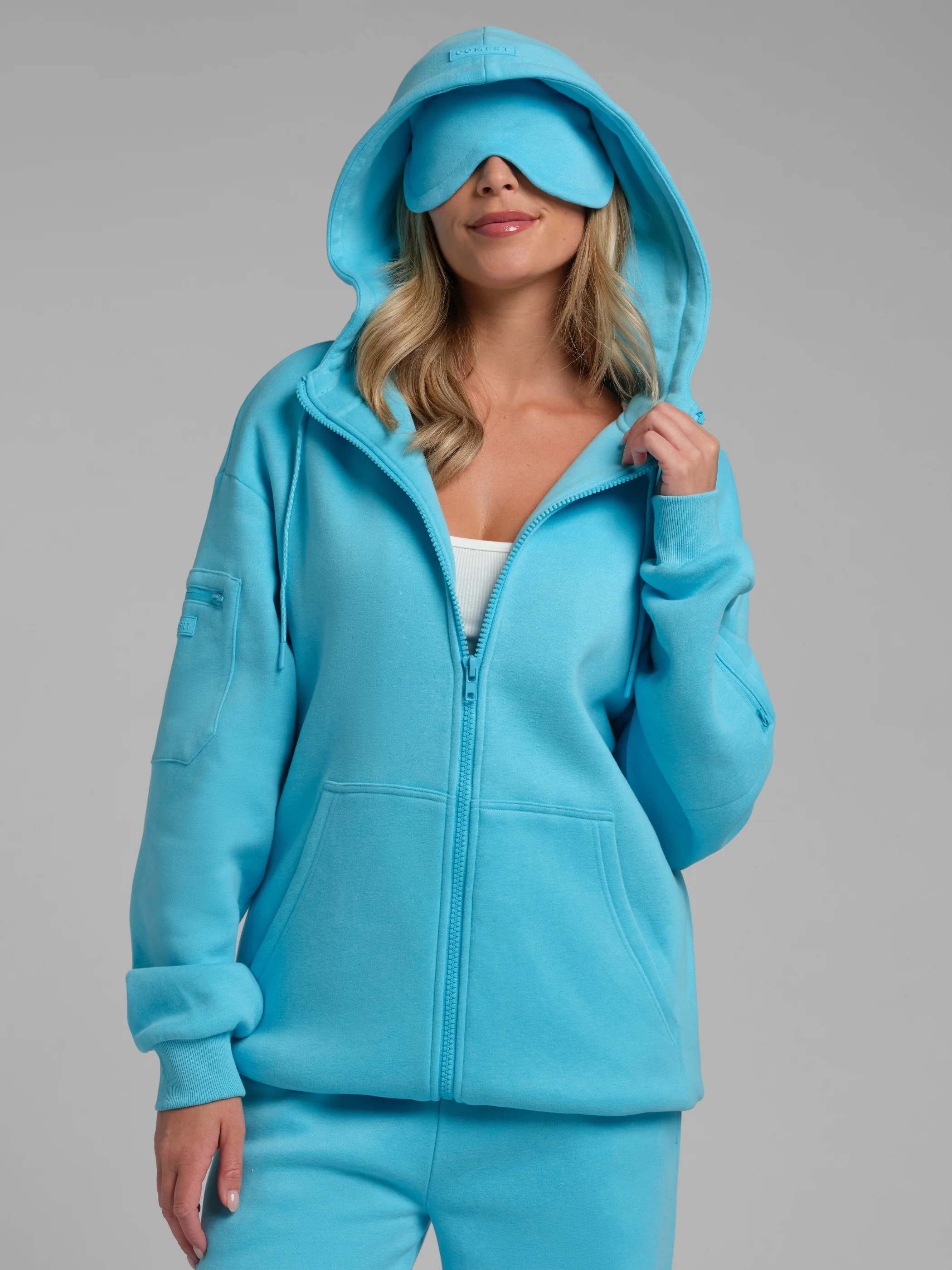 Comfrt Neon Airplane Mode Zip Hoodie – Mega | Pop Blue | XS | Comfrt