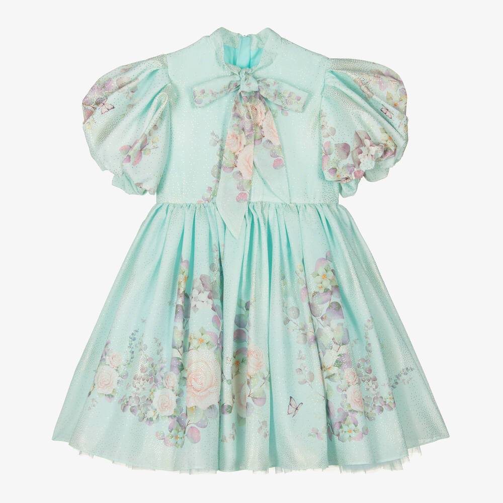 Girls Green Floral Crêpe Dress | Childrensalon