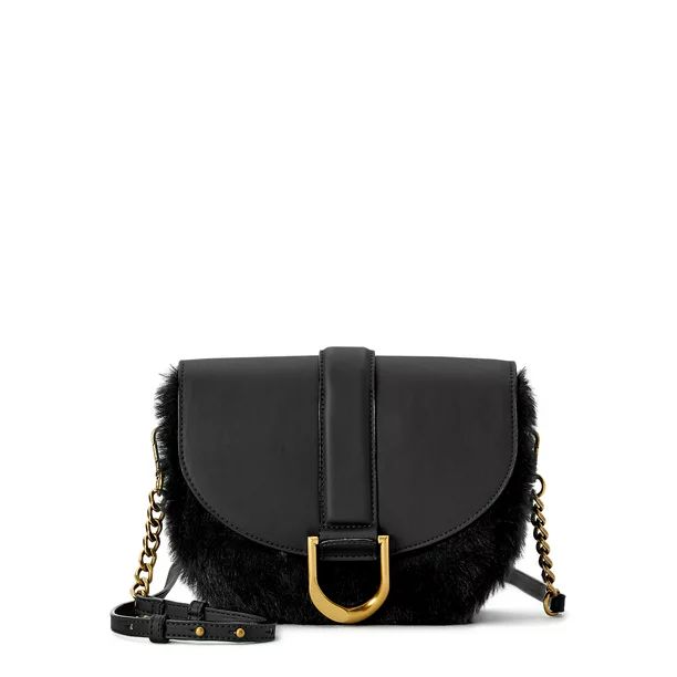 Scoop Women's Crossbody Saddle Bag with Faux Fur Black | Walmart (US)