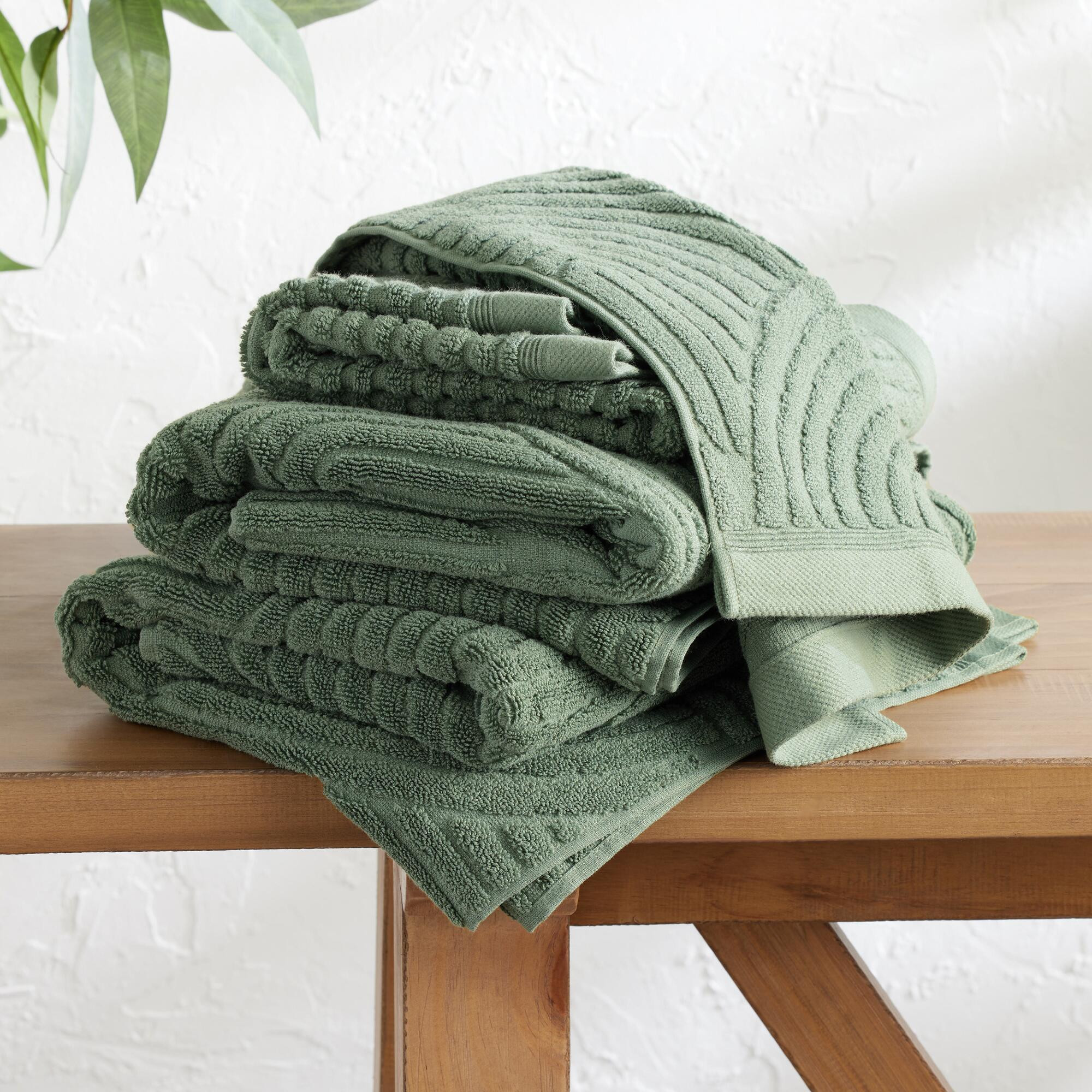 Laurel Wreath Green Sculpted Arches Towel Collection | World Market