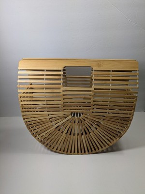 Bamboo Wood Crescent Half Moon Cage Purse Bag Handbag Clutch Beach Vacation Boho | eBay US
