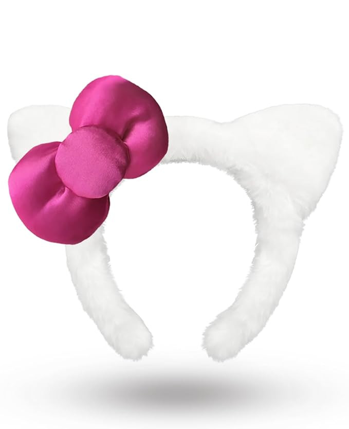 Kitty Headband with Pink Bow Cute White Cat Ears Hairband Chirtmas Presents for Girls Women | Amazon (US)