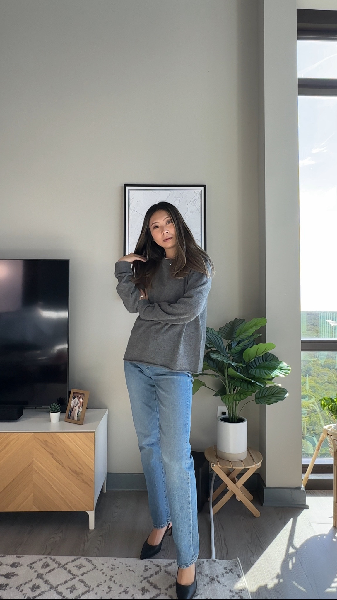 Casual chic outfit idea // gray cashmere sweater, straight leg jeans + black sling back heels // everyday outfit, French style, Parisian style

#LTKfindsunder100 #LTKfindsunder50 #LTKstyletip