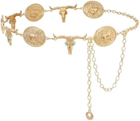 WHIPPY Western Metal Concho Belt for Women Vintage Cowgirl Boho Turquoise Chain Belts for Dresses... | Amazon (US)