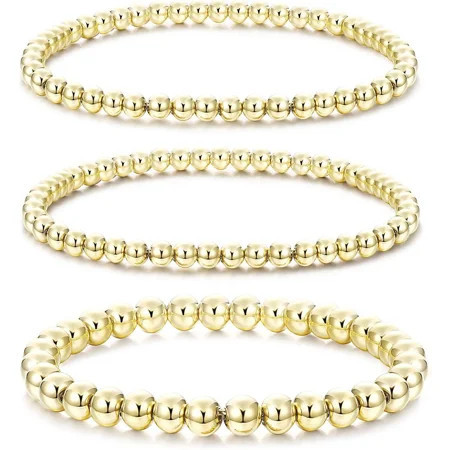 Cterwk 3PCS 14K Gold Plated Bead Ball Bracelet for Women Stackable Adjustable Elastic Beaded Bracelet | Walmart (US)