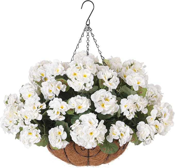 Amazon.com: INSPRING Geraniums Artificial Flowers Hanging Basket for Outdoors Outside Spring Deco... | Amazon (US)
