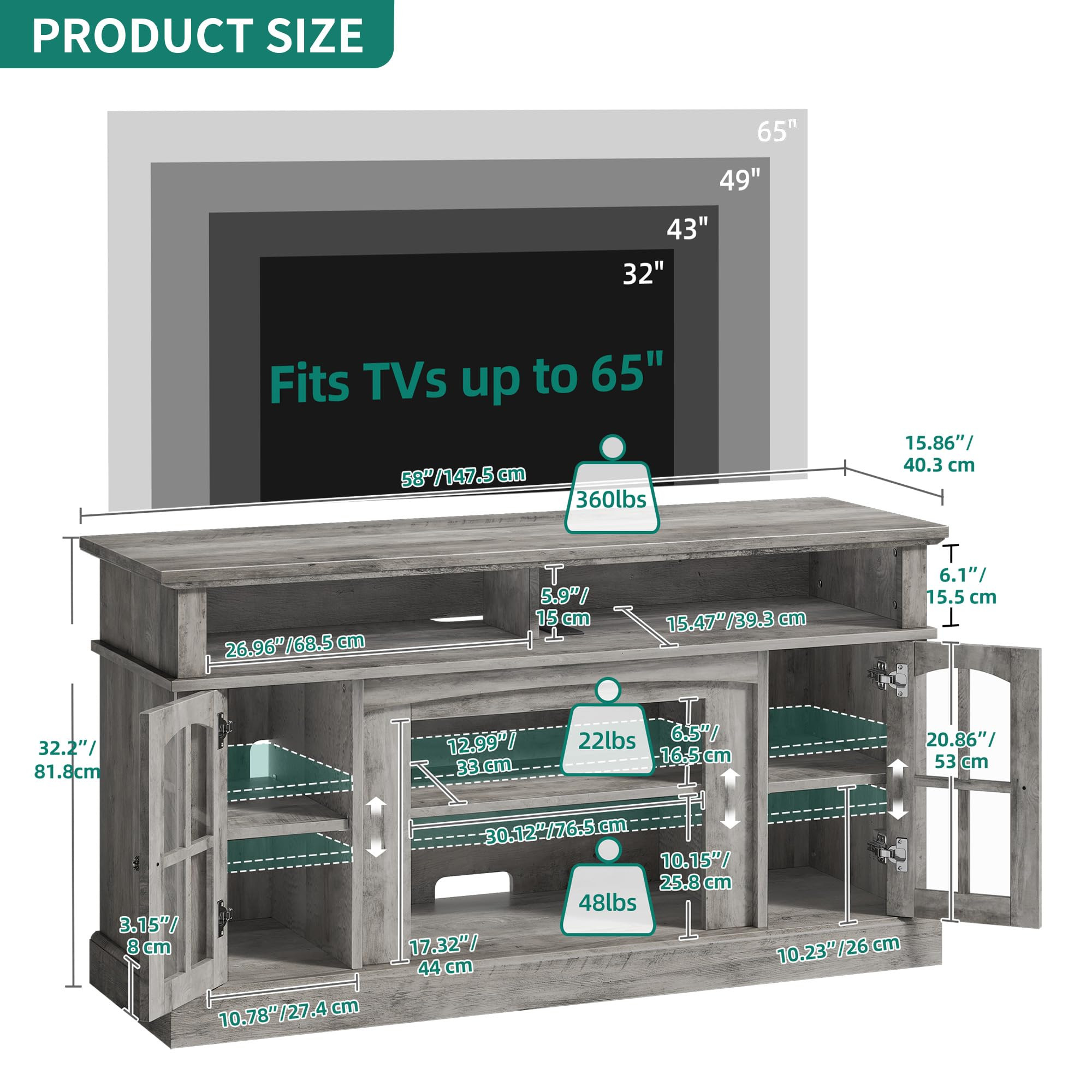 YITAHOME LED Farmhouse TV Stand for 65 Inch w/Outlets, Modern Entertainment Center with Glass Doo... | Amazon (US)