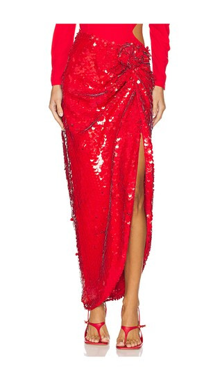 Asymmetric Sequin Skirt in Racing Red Sequin Skirt Outfit Sequin Maxi Skirt Outfit Red Maxi Skirt | Revolve Clothing (Global)