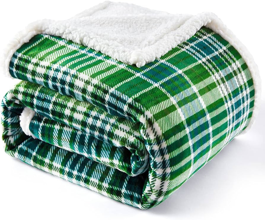Touchat Sherpa Plaid Throw Blanket(60" X 70", Plaid Green), Fuzzy Fluffy Cozy Soft Blanket, Fleec... | Amazon (US)