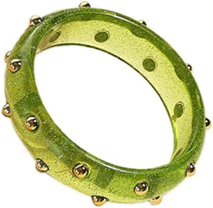 Punk Colorful Shimmer Acrylic Resin Bangle Bracelet Transparent Plastic Wristbands Wide Irregular... | Amazon (US)