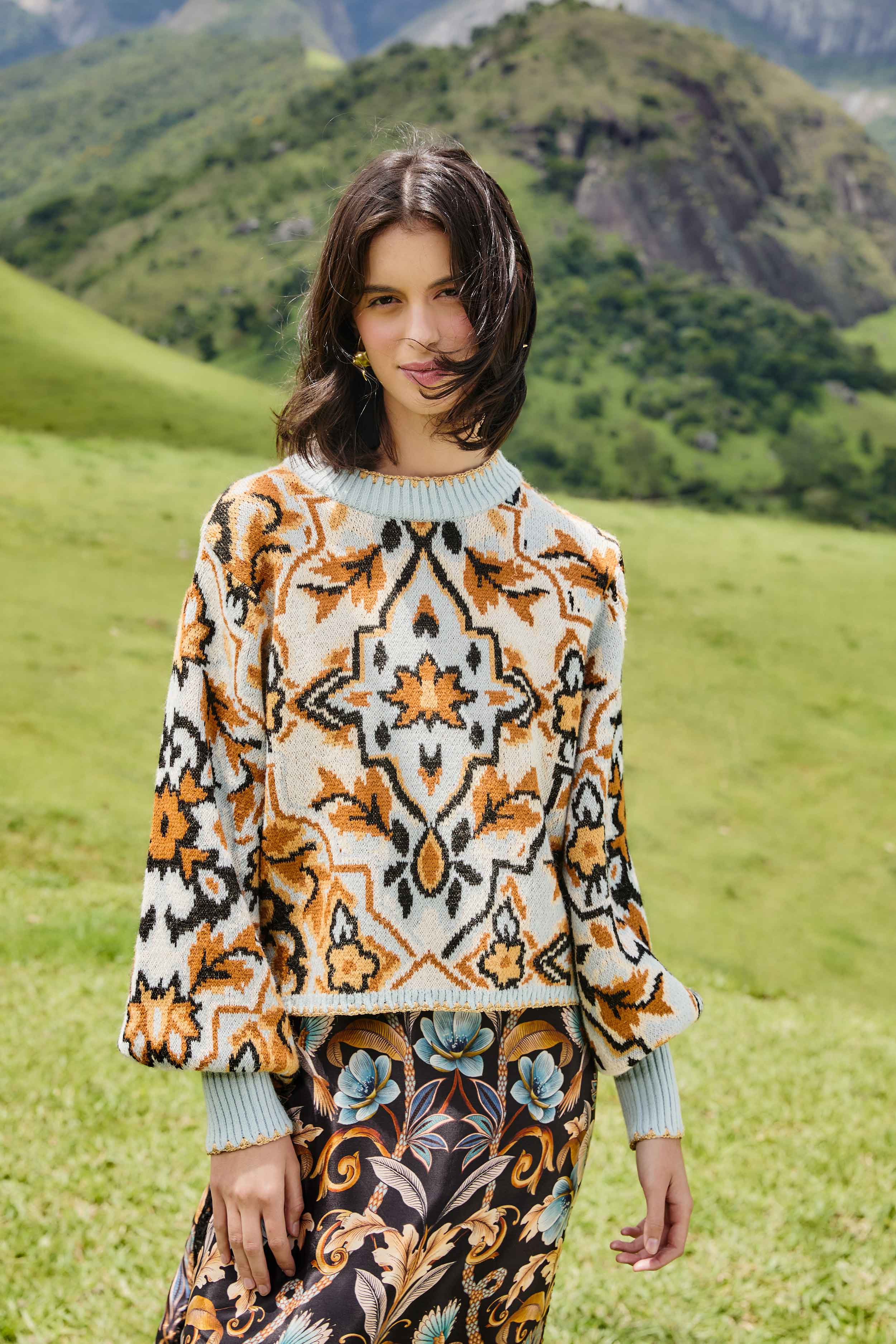 Blue Winter Tapestry Sweater | FARM Rio | FarmRio (US)