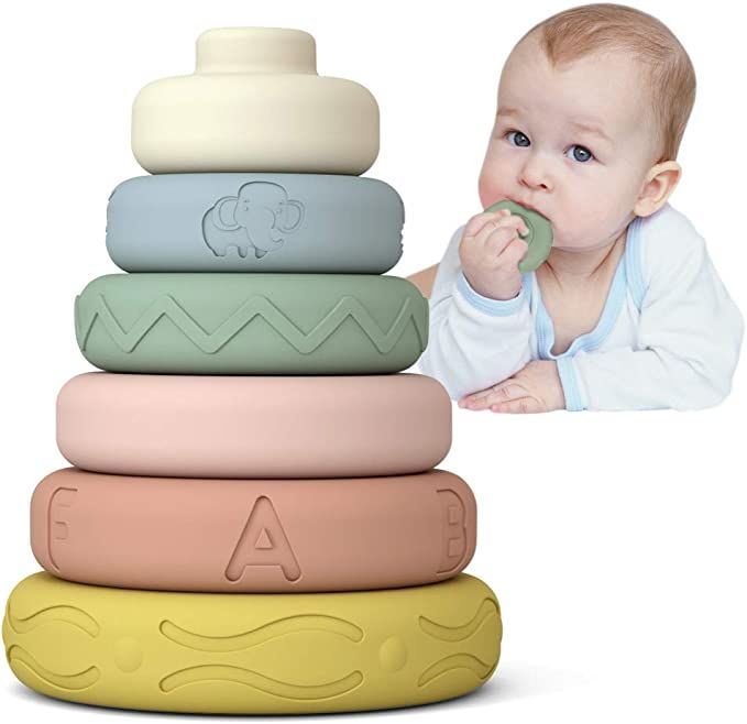 Mini Tudou 6 PCS Baby Stacking & Nesting Toys, Soft Stacking Blocks Ring Stacker, Baby Sensory Te... | Amazon (US)
