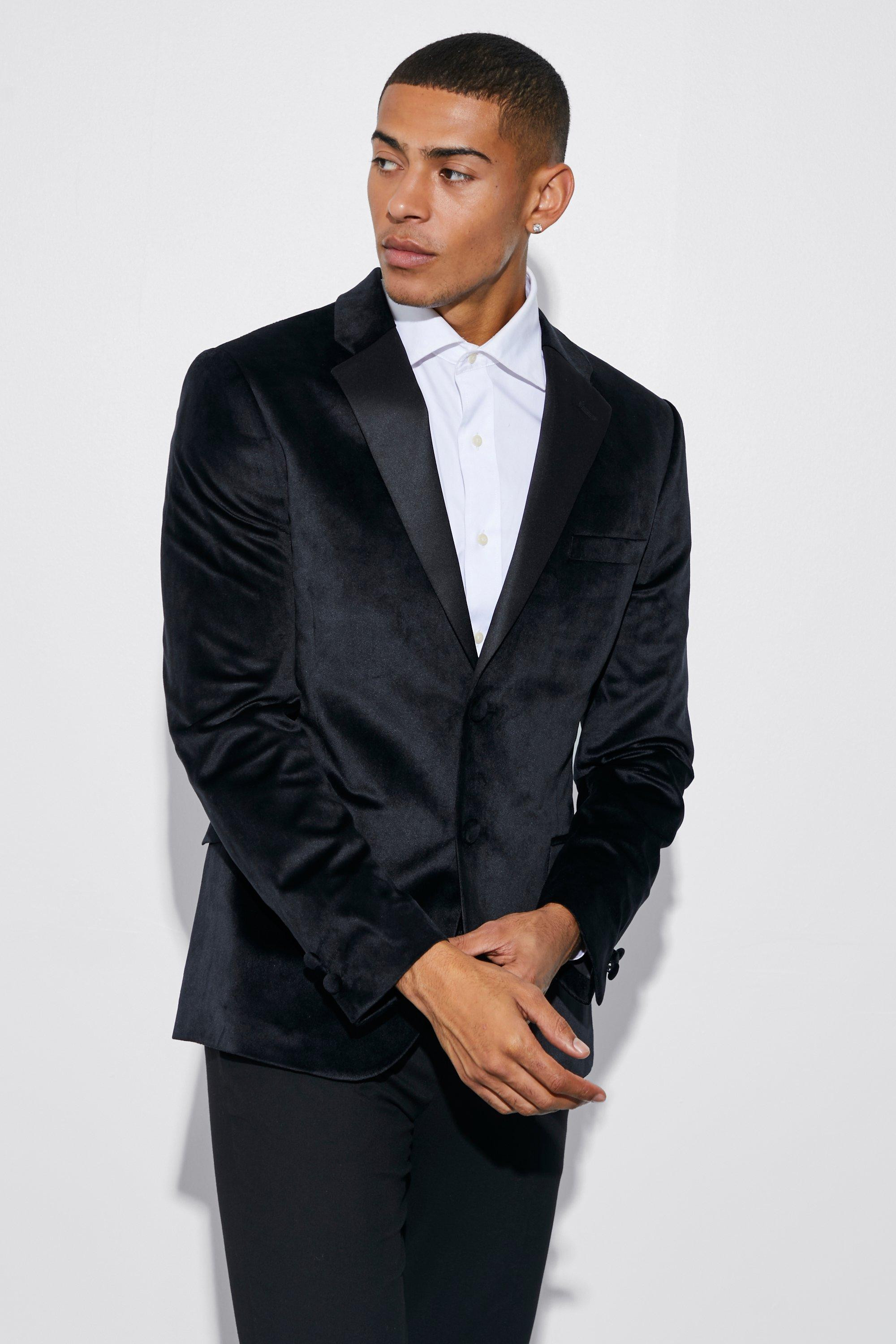 Skinny Velour Satin Lapel Suit Jacket | boohooMAN (US & Canada)