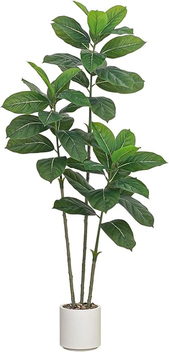 Ficus Tree Artificial Plants Indoor, 5FT Tall Fake Trees in White Pot, Large Potted Silk Floor Pl... | Amazon (US)