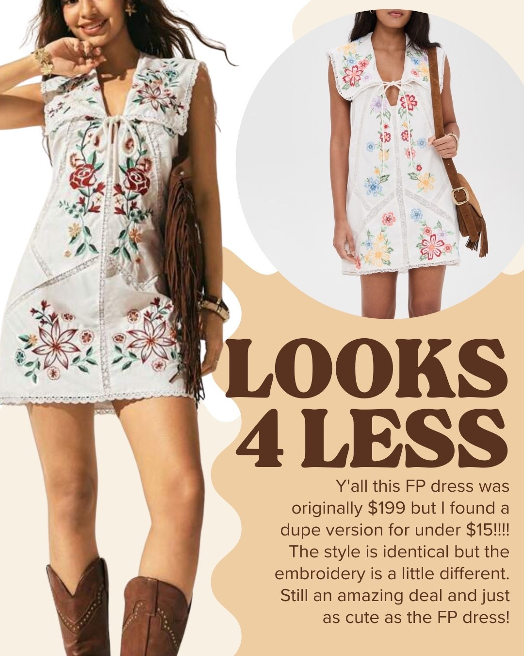 Y'all this Free People embroidered dress was originally $199 but I found a dupe version for under $15!!!! The style is identical but the embroidery is a little different.  Still an amazing deal and just as cute as the FP dress!

Free people looks for less | free people dupes | looks for less | fall outfit ideas | designer dupes | affordable fashion | budget friendly style 

#freepeople #designerdupes #looksforless #affordablefashion #budgetstyle

#LTKOver40 #LTKSaleAlert #LTKFindsUnder50