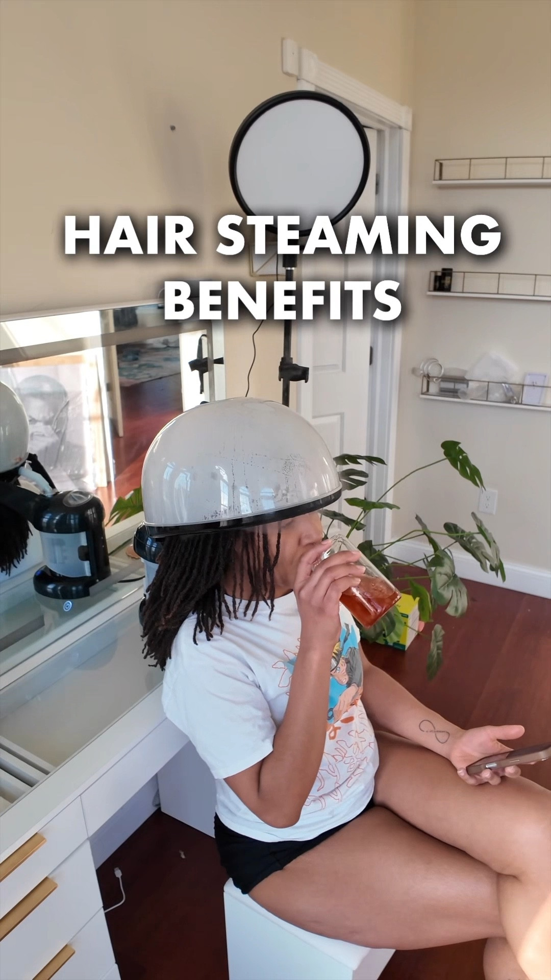 if you struggle with breakage, this is your sign to get a steamer.
Steaming locs isn't about adding more product

- it's about helping moisture
actually absorb.
Steam gently opens the hair shaft, which helps hydration penetrate instead of sitting on top. This can support softer locs, better moisture retention, and less dryness, especially for microlocs and traditional locs.

I use steaming as part of my regular loc routine to keep things hydrated without buildup. It's a simple step that makes a noticeable difference over time.



#LTKselfcare #LTKHome #LTKBeauty