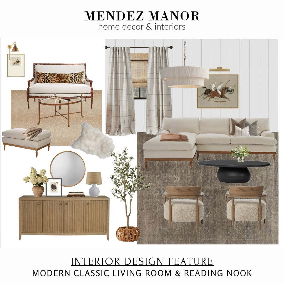 Couch with sectional, oval coffee table and two amazing side chairs for this open concept living space. 

Reeded sideboard with mirror above for the entryway and a vintage sattee in the reading nook. 

#home #newbuild 

#LTKHome #LTKmomlife #LTKSaleAlert