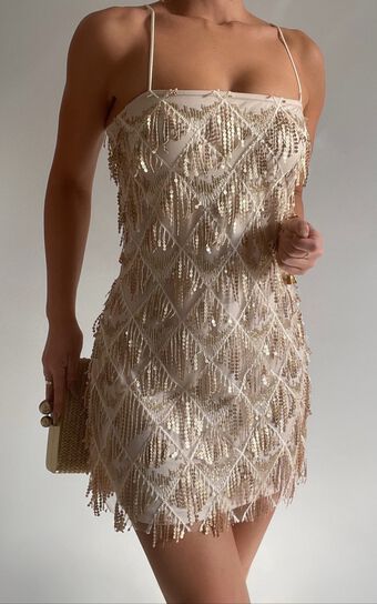 Shook Dress - Mini Dress in Champagne Sequin | Showpo (US, UK & Europe)