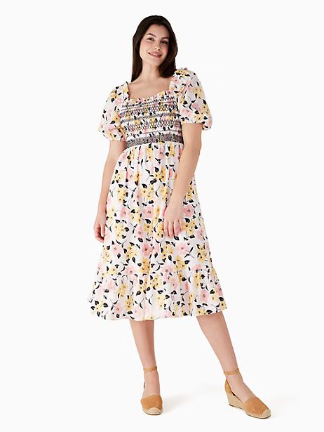 lily blooms smocked midi dress | Kate Spade Outlet