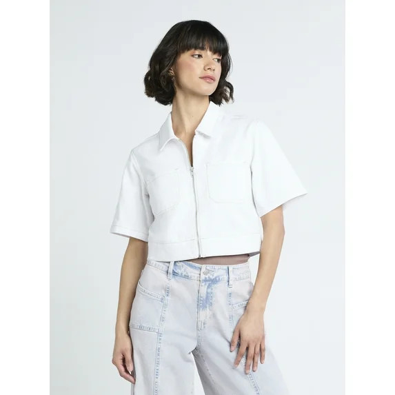 Madden NYC Women's Cropped Zip Up Trucker Jacket | Walmart (US)