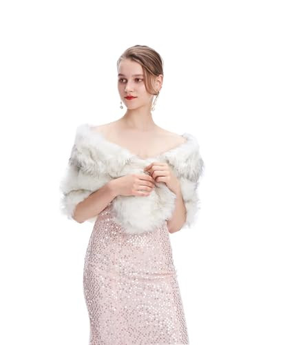 Decahome Faux Fur Shawl Wrap Stole Shrug Winter Bridal Wedding Cover Up White/Black Fox Fur | Amazon (US)