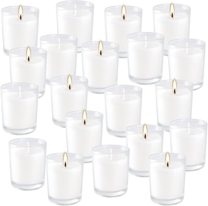 20 Pack Warm White Unscented Clear Glass Filled Votive Candles. Hand Poured Wax Candle Ideal Gift... | Amazon (US)