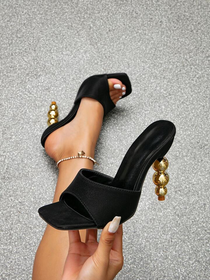 Women Single Band Sculptural Heeled Sandals, Elegant Black Fabric Mule Sandals | SHEIN