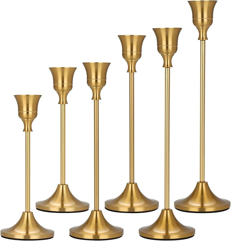 Brass Candle Holders Set of 6 for Taper Candles Holders Candle Holders Decorative Candlestick Hol... | Amazon (US)