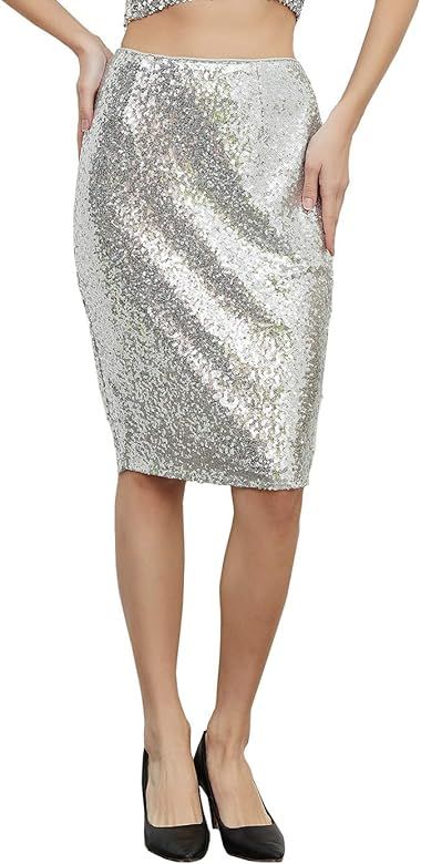 Anna-Kaci Women's High Waist Sparkly Sequins Midi Skirt Pencil Cocktail Party Skirt | Amazon (US)