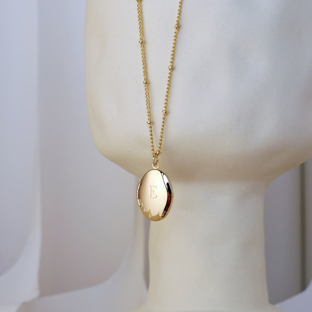 Custom Initial Locket With Photo, Gold Delicate Oval Locket Necklace, Personalized Flower Engrave... | Etsy (US)