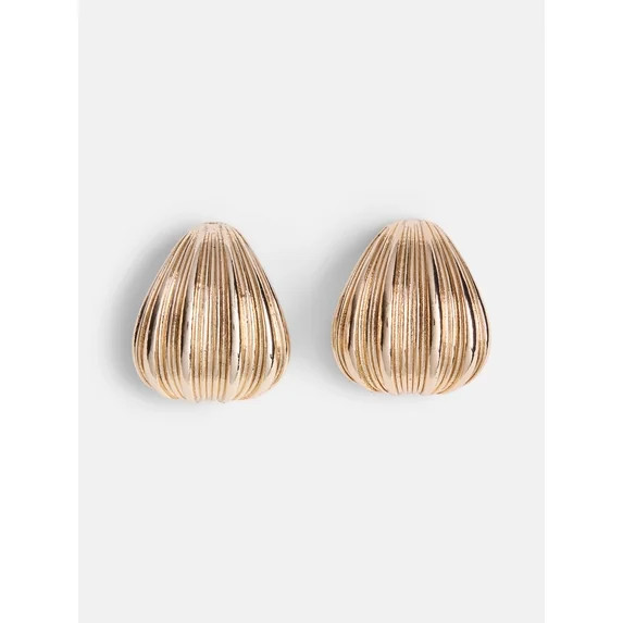 Scenario Women's Gold-Tone Curved Post Earrings with Narrow Rib Texture | Walmart (US)