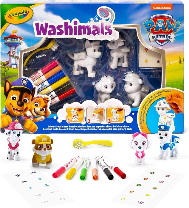 CRAYOLA Washimals - Paw Patrol Activity Set |Includes 4 Washable Figures, 6 Washable Markers, 40 Stickers and Brush | Suitable for Ages 3+ | Amazon (UK)
