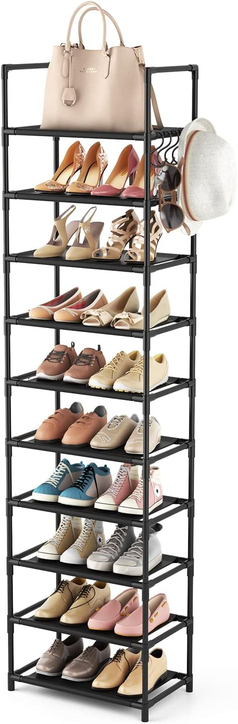 10 Tiers Tall Shoe Rack 20-25 Pairs Boots Organizer Storage Sturdy Narrow Shoe Shelf for Entryway... | Amazon (US)