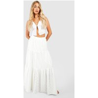 Womens Eyelet Tiered Maxi Skirt - White - 12 | boohoo (US & Canada)