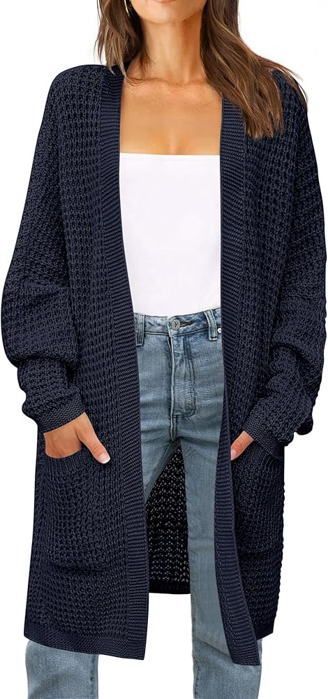 ZESICA Women's Fall Long Batwing Sleeve Open Front Chunky Knit Cardigan Sweater | Amazon (US)