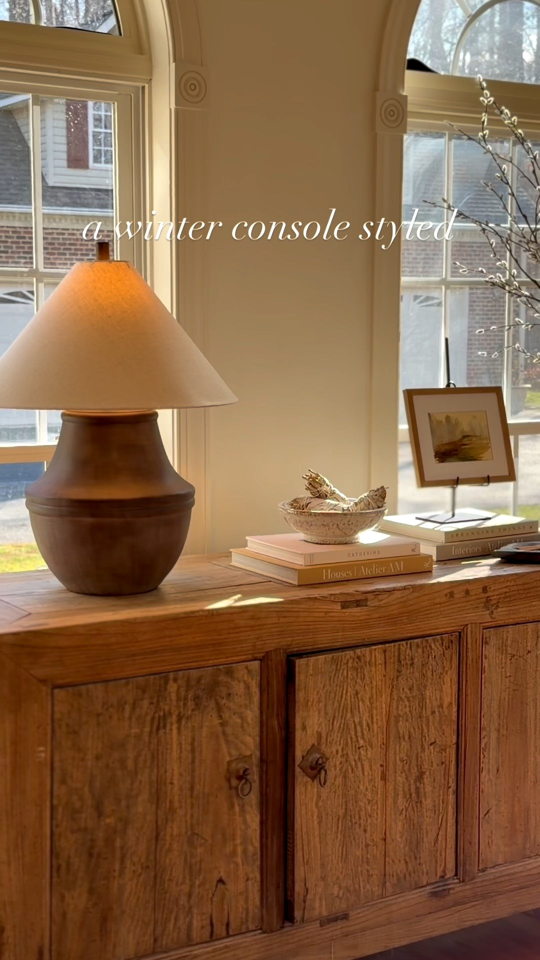 Console styling for winter. Love these willow branches for this time of year! Using 6 to achieve a very full look but works perfectly with 3 also!

Also this lamp has been sold out from JCPenney for over a year but I found a really similar option that is only a few inches shorter (it’s deceiving but this lamp is 27” tall) Linking an alternative!

#LTKdayinmylife #LTKHome #LTKSaleAlert