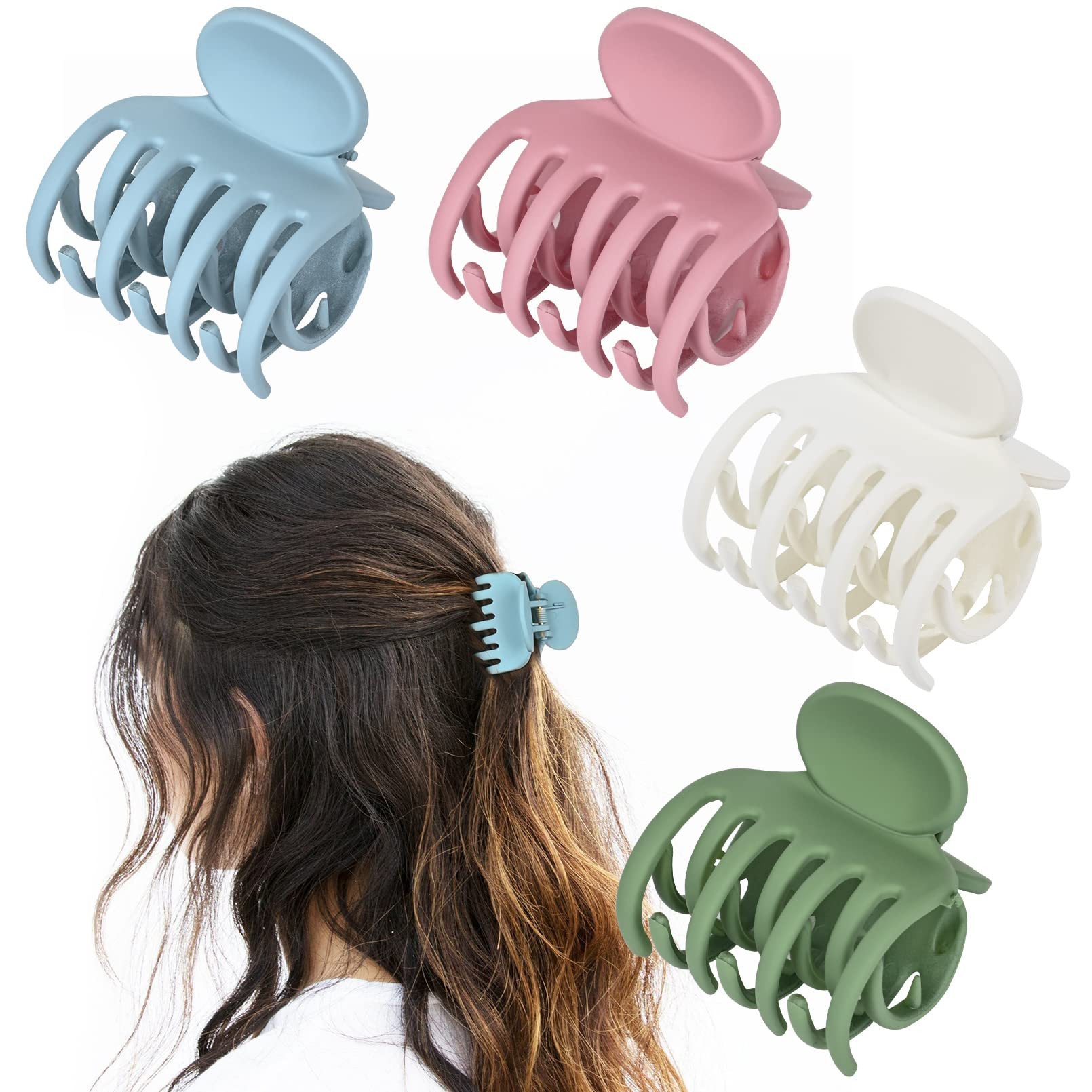 DEEKA 4 PCS Double Row Teeth Hair Claw Clips 2.5" Medium Hair Clips for Thin Hair Small Matte Cli... | Amazon (US)