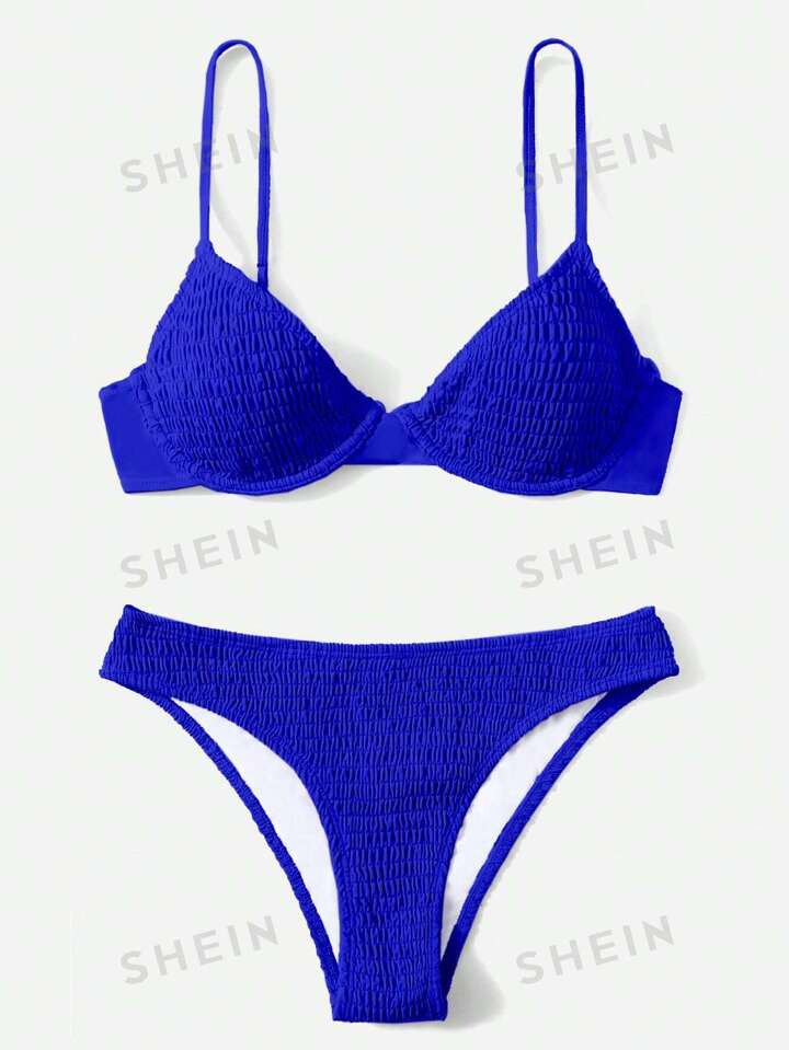 SHEIN Swim Basics Smocked Underwire Bikini Swimsuit | SHEIN
