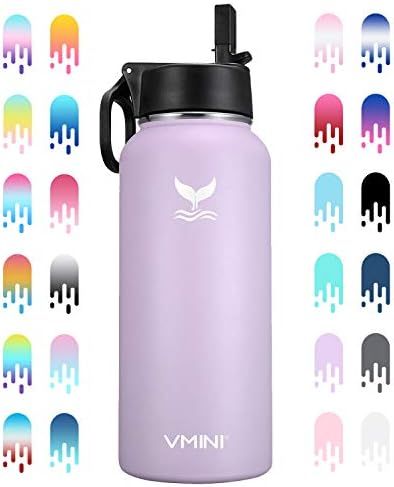 Vmini Water Bottle - Wide Mouth, 18/8 Stainless Steel, Double Wall Vacuum Insulated, New Straw Li... | Amazon (US)