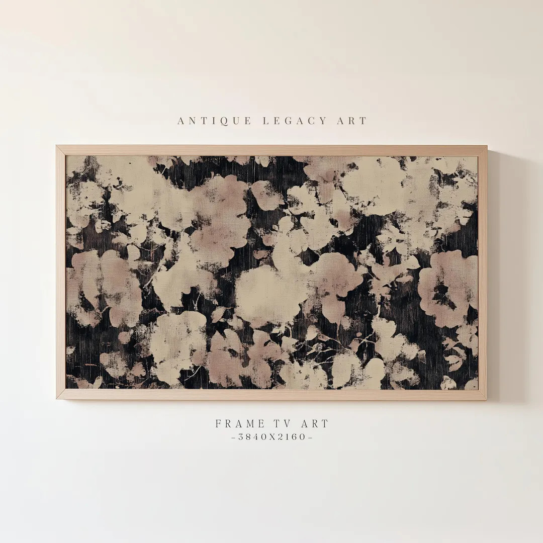 Modern Abstract Samsung Frame TV Art:  Beige & Black Minimalist Floral Decor (Instant Digital Dow... | Etsy (US)
