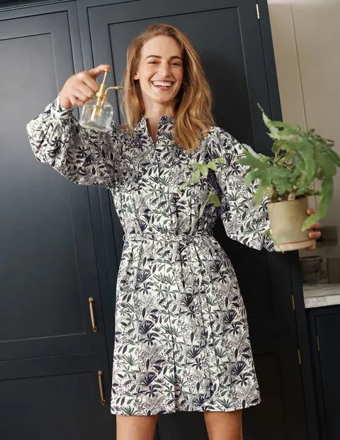 Antonia Cotton Shirt Dress - Ivory, Tropical Palm | Boden US | Boden (US)