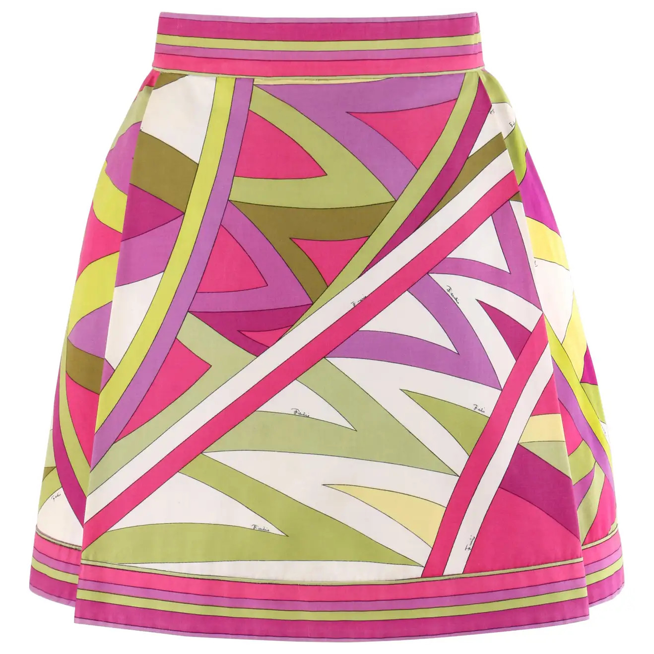 EMILIO PUCCI c.1969 “Arcate” Signature Print Pink Op Art A-Line Mini Skirt | 1stDibs