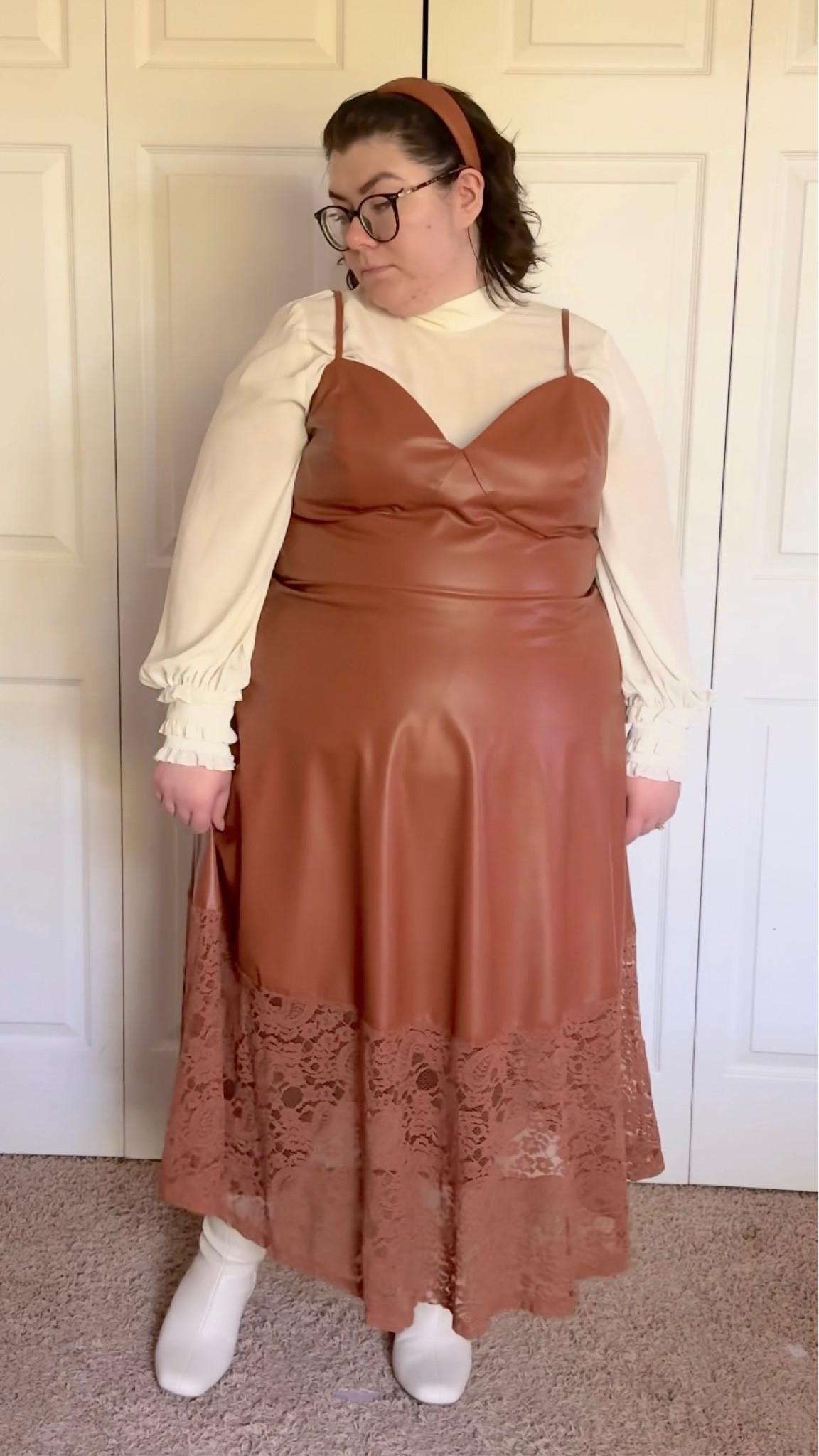 Plus size cognac leather dress outfit 

#LTKplussize #LTKstyletip #LTKSeasonal