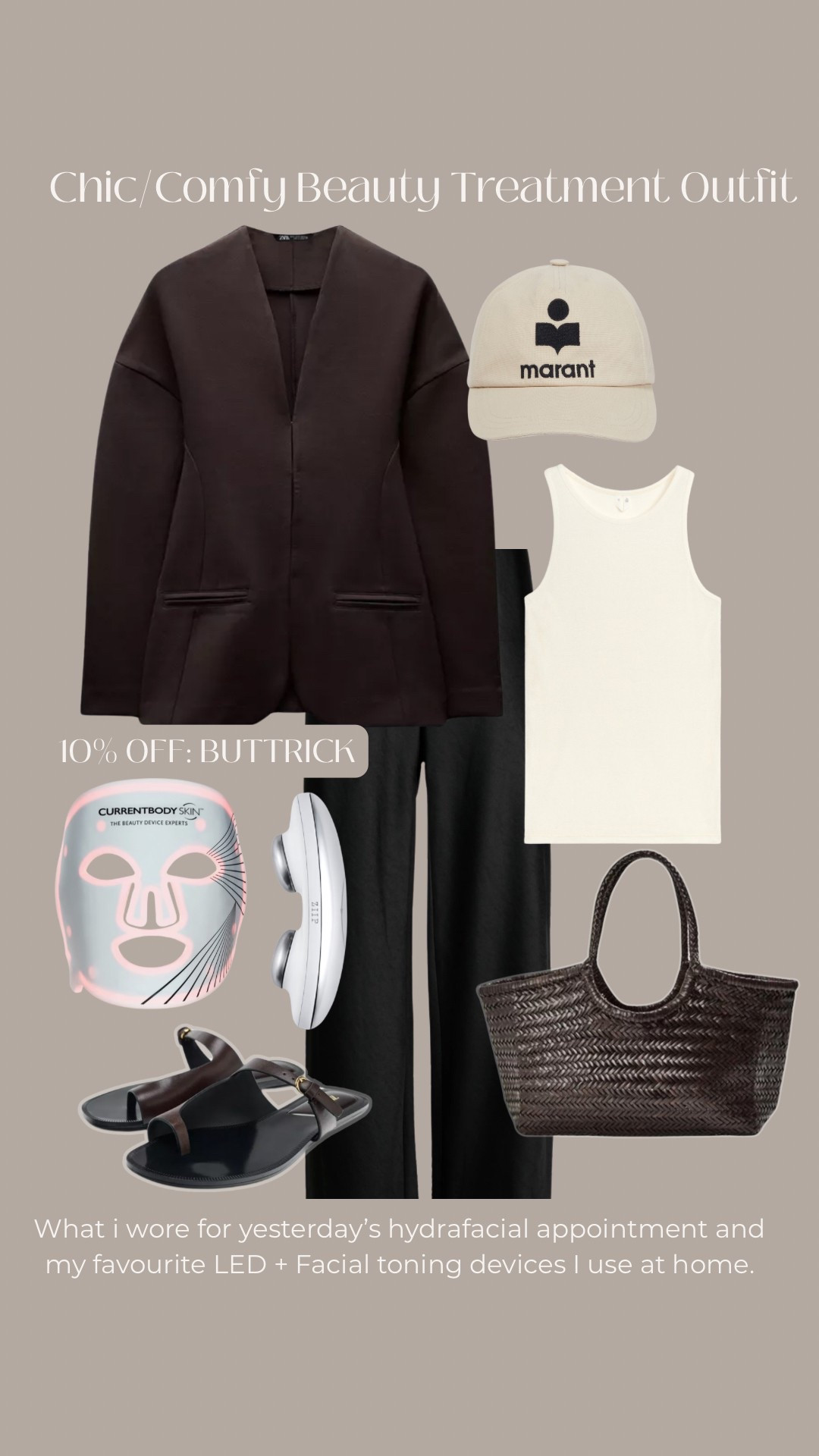 A comfy and chic smart casual summer outfit for a beauty treatment appointment (discount codes below.. ) Current Body LED Face Mask  - ZIP halo 10% off code - BUTTRICK - chic outfit - blazer outfit - Zara sandals - silk pants - 20% off Lilysilk code Charlotte20 -

#LTKmodest #LTKbeauty #LTKsummer