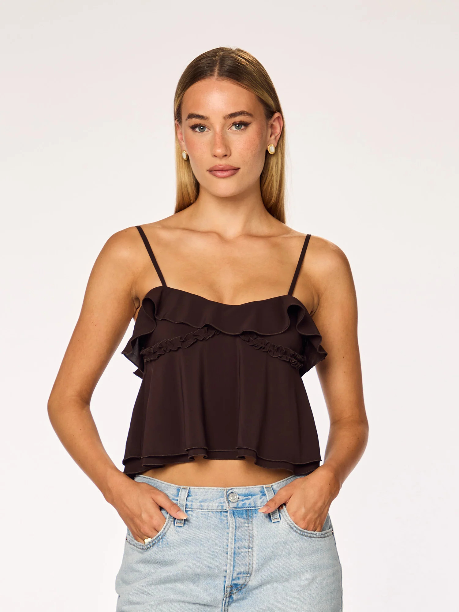 LIVA - Ruffle Top • Dark Mocha | Ninety-9